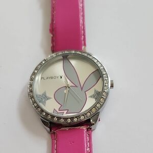 PLAYBOY Silver Case Pink Strap Watch